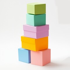 Obraz premium Multicolored texture boxes stacked on top of each other in a tower on a white background