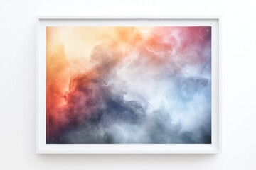 Abstract cosmic nebula artwork with swirling pastel clouds and scattered stars.