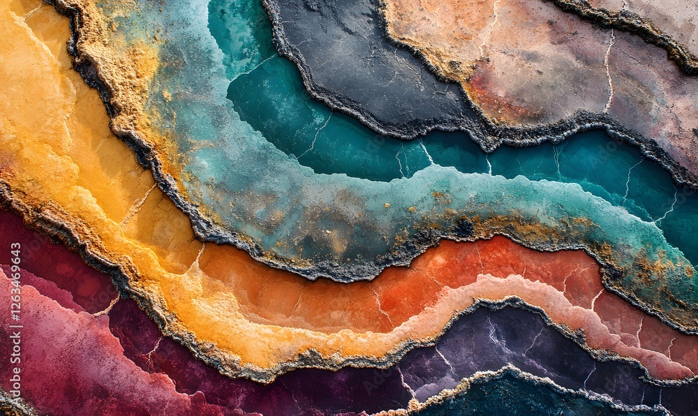 Poster abstract geological layers with vibrant colors and textured edges, creating a natural pattern