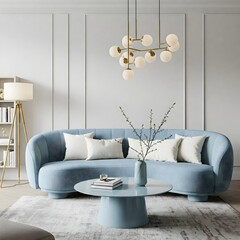 Frame mockup, ISO A paper size. Living room wall poster mockup. Interior mockup with house background. Modern interior design. 3D render