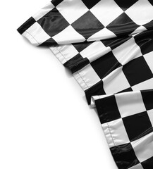 Checkered finish flag isolated on white, top view