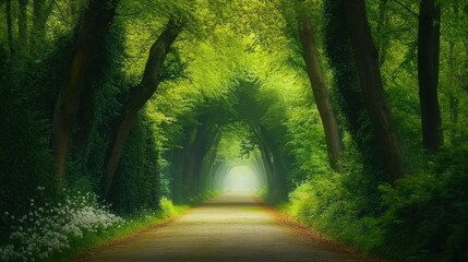 Fototapeta premium Tranquil Green Tunnel in a Belgian Beech Forest Ultr