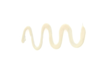 Sample of delicious mayonnaise isolated on white, top view