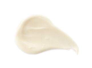 Sample of delicious mayonnaise isolated on white, top view