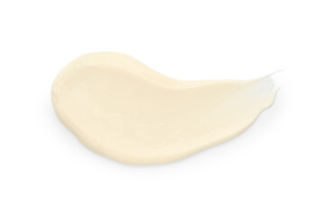 Sample of delicious mayonnaise isolated on white, top view