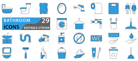 Vector bathroom icons. bathroom icon set. Shower, bath, toilet, icon set. vector illustration.