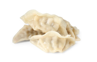 Tasty boiled gyoza (dumplings) isolated on white
