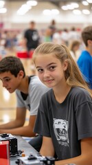 Obraz premium Girl smiling at robotics competition