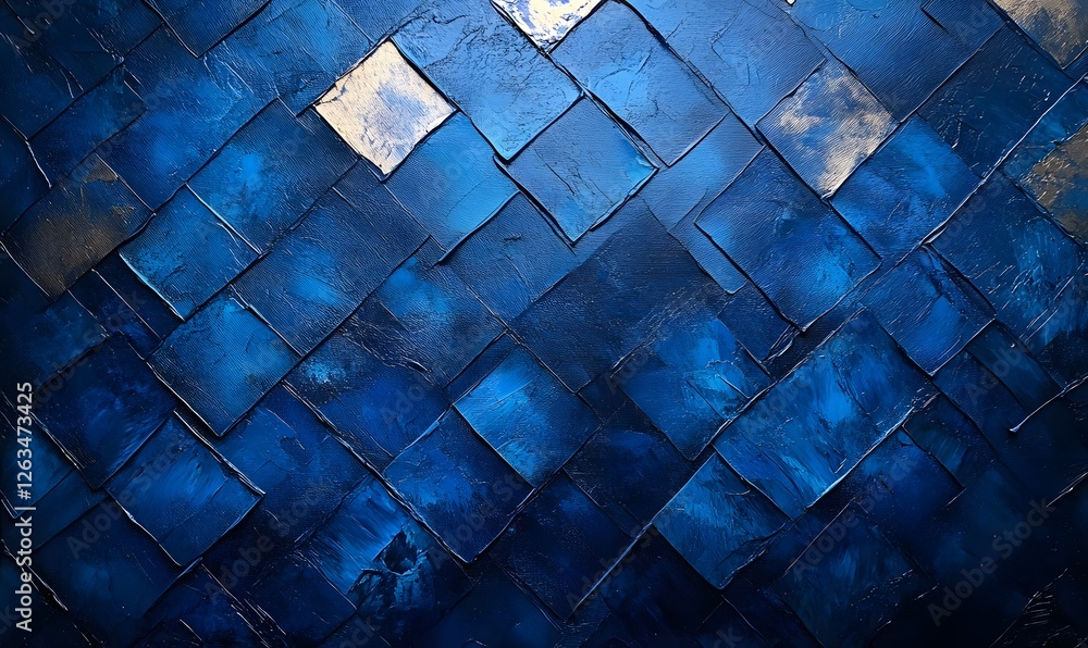 Poster abstract texture with deep blue squares and some gold accents creating a unique pattern