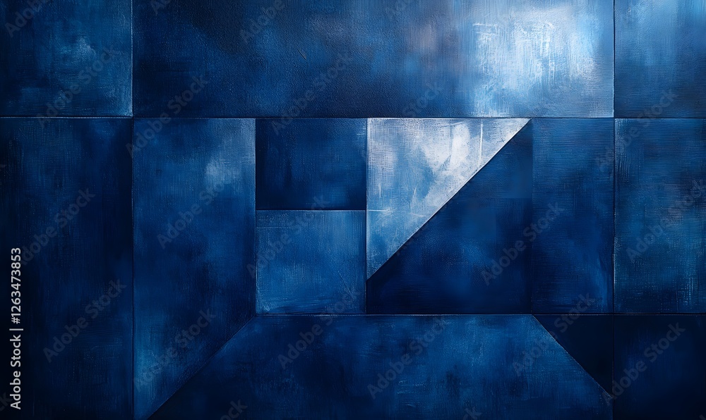 Poster abstract textured background with geometric shapes in varying shades of blue, creating a unique desi