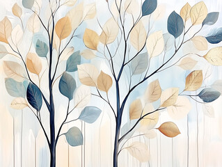 Watercolor of floral pattern with trees