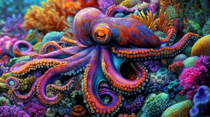 Fototapeta premium Octopus Camouflaging in Coral Reef