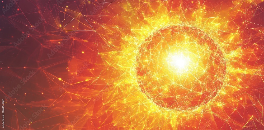 Poster glowing sphere surrounded by a network of interconnected lines