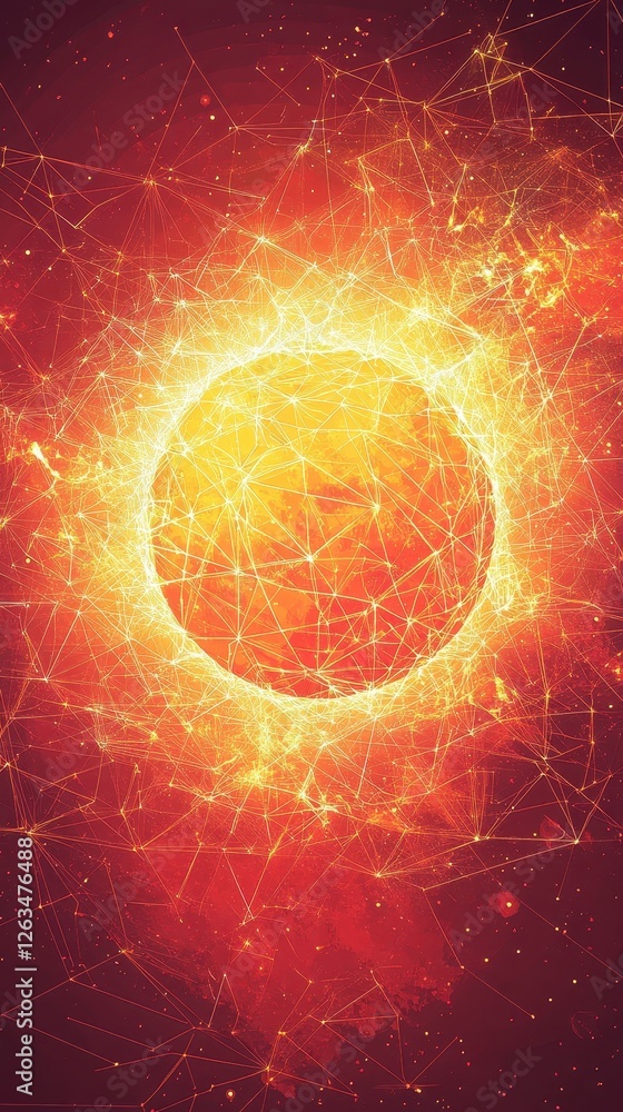 Poster abstract representation of a sun with a network overlay