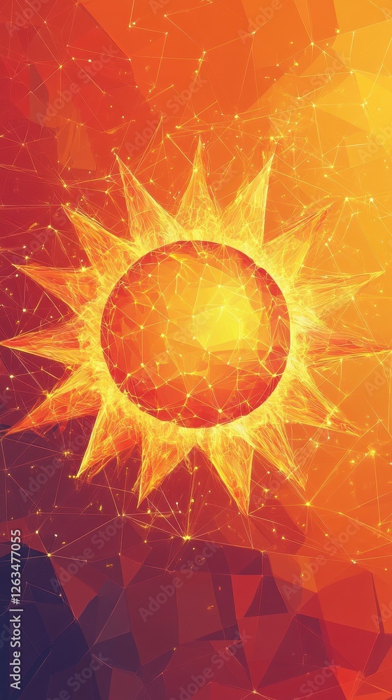Poster geometric representation of the sun using lines and shapes