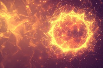Obraz premium Glowing geometric star sphere with nebulous background and scattered light