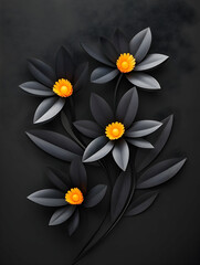 Black Flowers on Dark Background for Decoration, Card Design or Art. Generative AI