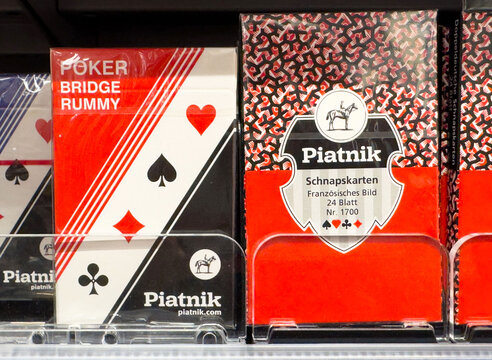 Piatnik playing cards display with poker, bridge, rummy options