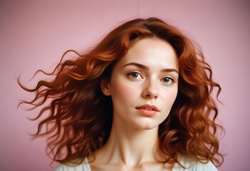 Fototapeta premium Close up of a Russian woman with silky blonde hair and expressive eyes in a refined portrait setup