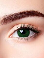 Obraz premium Close-up of a green eye with eyebrow for beauty, fashion, and personal care ads. Generative AI