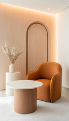 Cozy chair in living room with plant vase. Background wall decor for modern home. Generative AI
