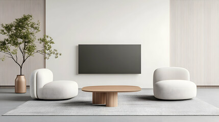 Cozy living room setup with TV, armchairs, and indoor plant, for home decor blogs. Generative AI