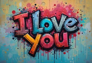 I Love You text graffiti on wall