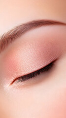 Eye with pink eyeshadow is seen closed on face for beauty concepts. Generative AI