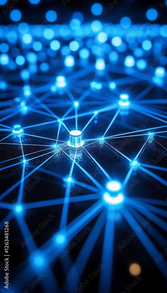 Aufkleber abstract background with blue network connections, glowing dots and lines, 3d rendering.