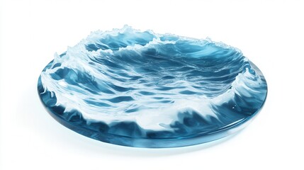 Fototapeta premium A blue and white plate features a distinct wave design, showcasing elegant craftsmanship and artistic flair in its intricate detailing and color contrast.