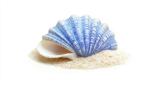 A blue shell rests beside a white shell on sandy beach terrain, showcasing the beauty of nature's coastal treasures.