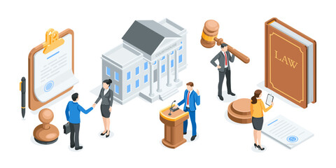 isometric vector business man and cross and check mark icons, in color on white background, approval or rejection