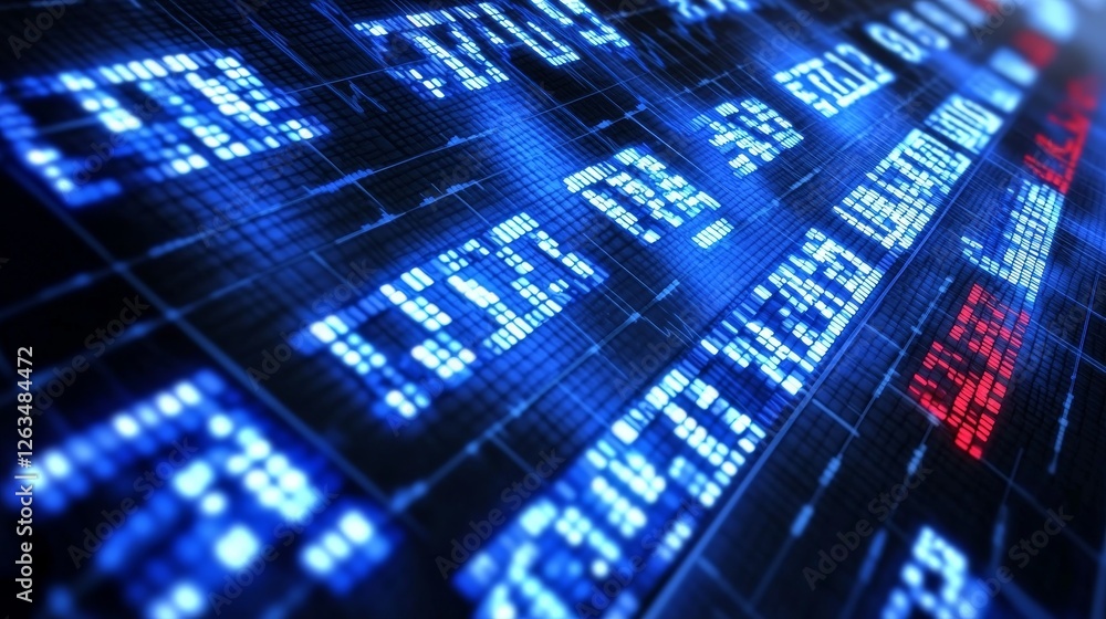 Poster immersive financial graph interface with bright cyan numbers. stock market and fintech concept. 3d r