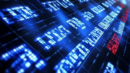 Immersive financial graph interface with bright cyan numbers. Stock market and fintech concept. 3d rendering toned image double exposure