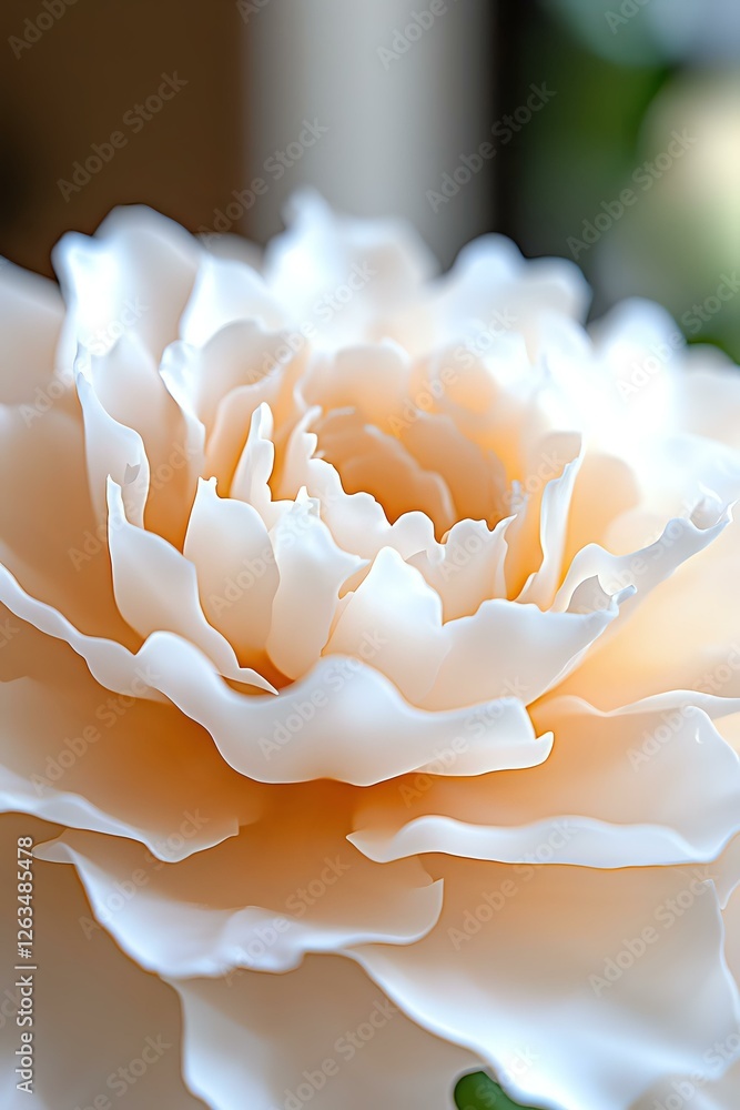 Poster delicate peach and white carnation petals in macro view showing soft layered texture and gentle curv
