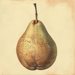 Engraving of pear on old paper. Hand drawn illustration.