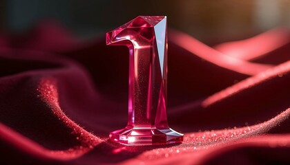 Stylish number one made of ruby on a flowing red fabric background, perfect for celebrations