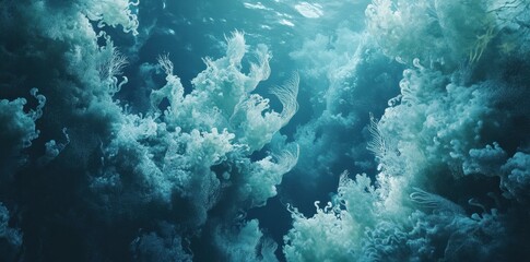 Ethereal underwater plumes of light swirl and dance gracefully