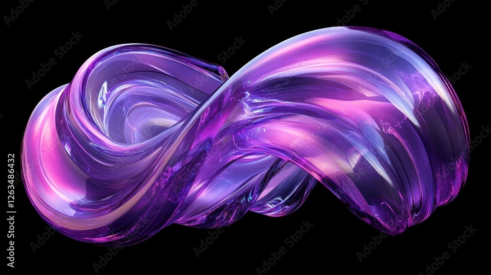 Aufkleber abstract transparent glass wave with electric violet and pastel cyan lines on a matte black backgrou