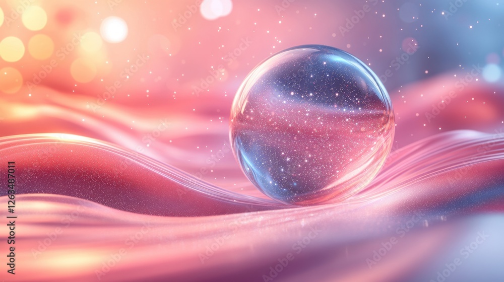 Poster abstract transparent glass seamless bubble with gently vibrating radiance lines on a gradient cosmic