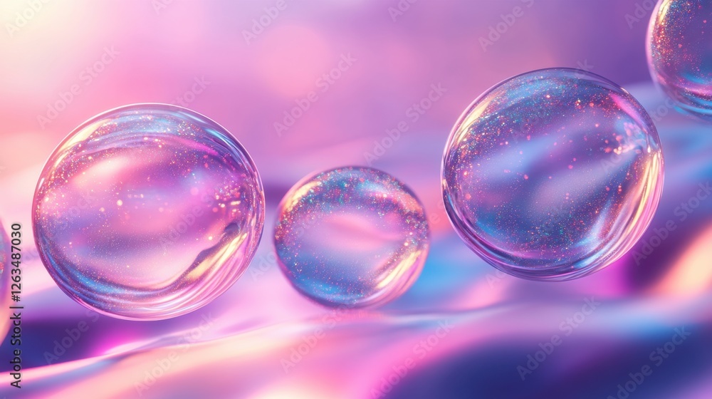 Poster abstract transparent glass seamless bubble with gently vibrating radiance lines on a gradient cosmic
