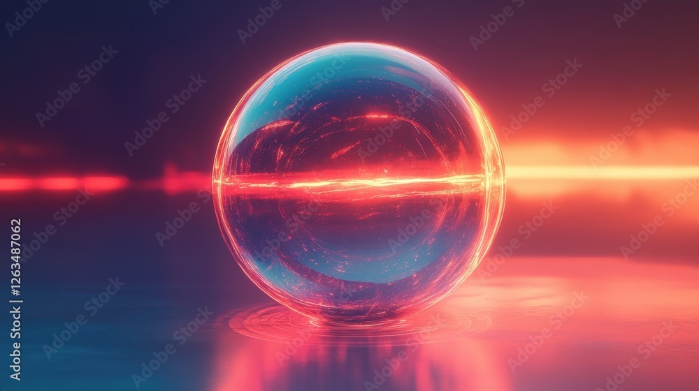 Poster abstract transparent glass seamless bubble with gently vibrating radiance lines on a gradient cosmic
