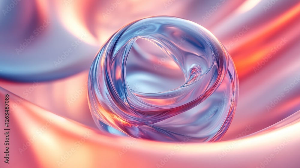 Poster abstract transparent glass liquid sphere with diffused organic pathways on a softly blurred ambient 