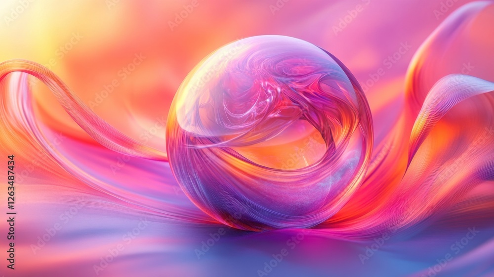 Poster abstract transparent glass celestial sphere with infinitely looping lines on a hyper-detailed backgr