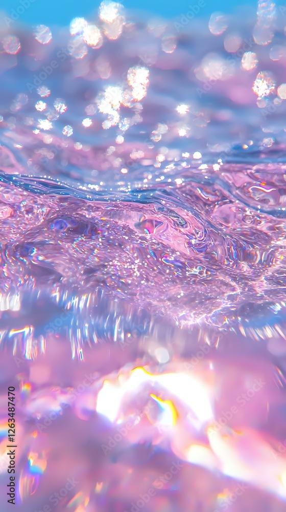 Aufkleber dreamy water surface with pink and blue reflections creating magical bokeh effect and light sparkles