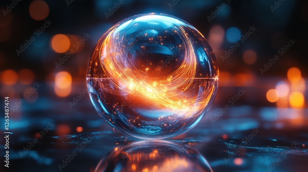 Poster abstract transparent glass celestial sphere with infinitely looping lines on a hyper-detailed backgr