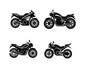 set of motorcycles on a white background