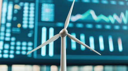 Renewable energy innovation urban setting wind turbine digital analytics close-up sustainability insights