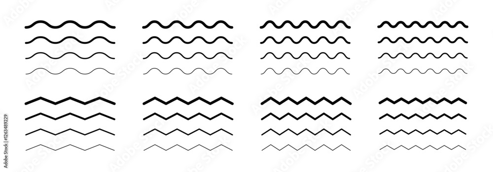 Poster vector zigzag lines. curvy lines collection. horizontal wave lines set. zig zag wiggly lines. wavy l