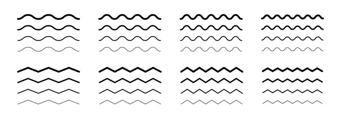Vector zigzag lines. Curvy lines collection. Horizontal wave lines set. Zig zag wiggly lines. Wavy lines. Waves set